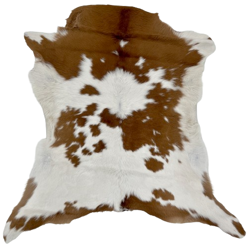 White and Brown Calfskin:  white with large and small, brown spots, and it has off-white on the belly - 2'11" x 2'7" (CALF704)