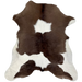 Chocolate and White Calfskin: chocolate with a large, white spot in the middle, a white strip across the butt, and white on the belly and hind shanks - 3'3" x 2'9" (CALF754)