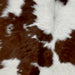 Closeup of this Calfskin, showing white with small and large, chocolate spots  (CALF764)