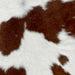 Closeup of this Calfskin, showing white with large and small, dark brown spots  (CALF768)