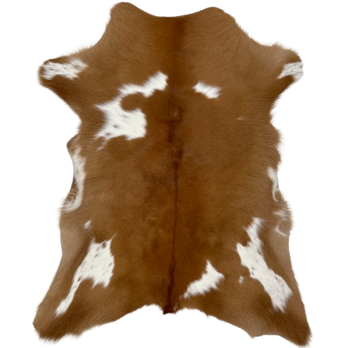 Brown and White Calfskin: brown with a few white spots, some having brown speckles - 2'11" x 2'5" (CALF769)