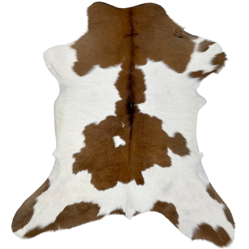 White and Brown Calfskin: white with large and small, brown spots - 3'5" x 2'7" (CALF772)