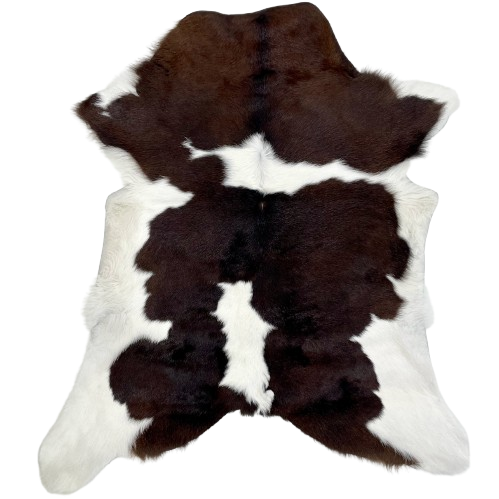 Dark Brown and White Calfskin: white with large, dark brown spots - 3'3" x 2'8" (CALF795)