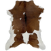 Brown and White Calfskin: brown, with darker brown down the spine, and small and large white spots, and white on part of the belly - 2'11" x 2'5" (CALF838)