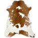 Brown and White Calfskin: has long hair that is white and off-white with large and small, brown spots - 3'3" x 2'3" (CALF870)