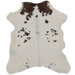White and Brown Calfskin: white with brown spots and off-white on the belly - 2'9" x 2'5"  (CALF896)