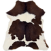 Dark Brown and White Calfskin: has long hair that is white with large, dark brown spots, and off-white on the belly - 3'3" x 2'8" (CALF901)
