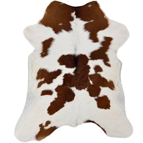 White and Brown Calfskin: white with large and small, brown spots - 3'4" x 2'6" (CALF916)