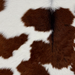 Closeup of this Calfskin, showing white with large and small, brown spots  (CALF916)