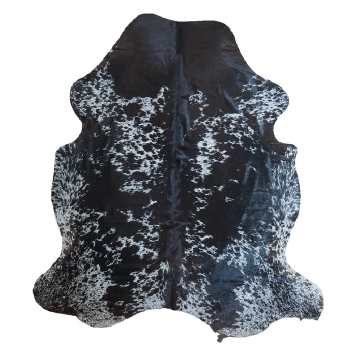 Black Salt and Pepper cowhide rug, 7' x 6'4", shown on white background (CH-003)