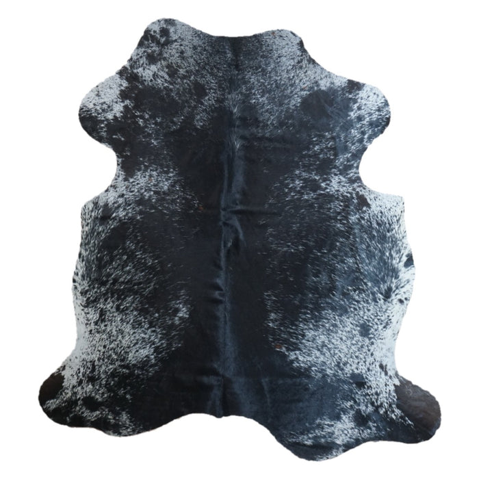 Black Salt and Pepper cowhide rug, 7'3" x 6'7", shown on white background (CH-004)