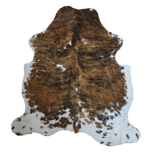 Tricolor cowhide rug, 7'1" x 6'6", shown on white background (CH-005)