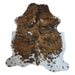 Tricolor cowhide rug, 7'1" x 6'6", shown on white background (CH-005)