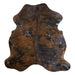 Tricolor cowhide rug, 6'6" x 6'2", shown on white background (CH-006)