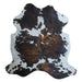 Tricolor cowhide rug, 6'9" x 6'5", shown on white background (CH-009)