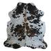 Tricolor cowhide rug, 7'1" x 6'6", shown on white background (CH-010)