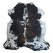 Tricolor cowhide rug, 6'10" x 6'6", shown on white background (CH-012)