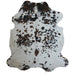 Tricolor cowhide rug, 7'6" x 6'2", shown on white background (CH-013)