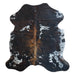 Tricolor cowhide rug, 6'9" x 6'4", shown on white background (CH-014)