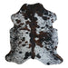 Tricolor cowhide rug, 6'7" x 6'1", shown on white background (CH-016)