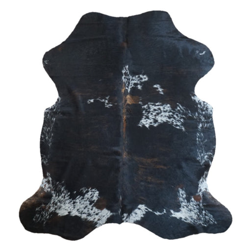 Tricolor cowhide rug, 6'5" x 5'11", shown on white background (CH-017)