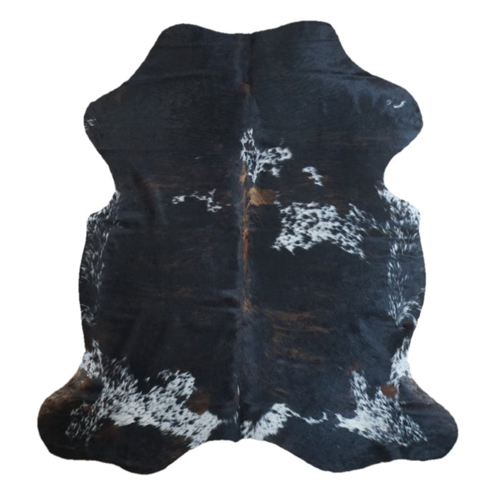Tricolor cowhide rug, 6'5" x 5'11", shown on white background (CH-017)