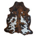 Tricolor cowhide rug, 7'2" x 6'1", shown on white background (CH-018)