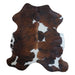Tricolor cowhide rug, 6'6" x 5'10", shown on white background (CH-019)