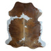 Tricolor cowhide rug, 7'6" x 6'4", shown on white background (CH-020)