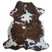 Tricolor cowhide rug, 7'7" x 7'2", shown on white background (CH-021)