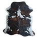 Tricolor cowhide rug, 7'1" x 6'5", shown on white background (CH-022)