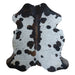 Tricolor cowhide rug, 6'9" x 6'2", shown on white background (CH-024)