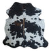Tricolor cowhide rug, 7' x 6'9", shown on white background (CH-027)