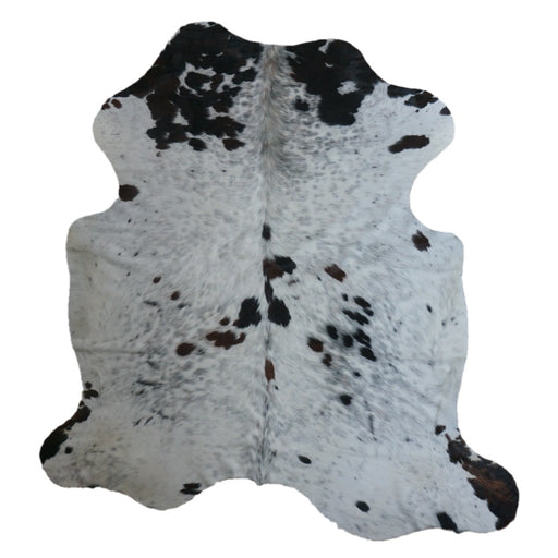 Tricolor cowhide rug, 6'11" x 6'7", shown on white background (CH-029)