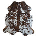 Tricolor cowhide rug, 6'11" x 6'3", shown on white background (CH-030)