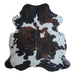 Tricolor cowhide rug, 6'1" x 5'11", shown on white background (CH-034)