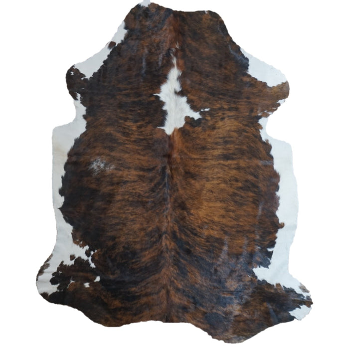 Tricolor cowhide rug, 7'10" x 6'5", shown on white background (CH-036)