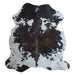 Tricolor cowhide rug, 7'1" x 6'7", shown on white background (CH-038)