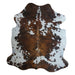 Tricolor cowhide rug, 7'4" x 6'5", shown on white background (CH-040)