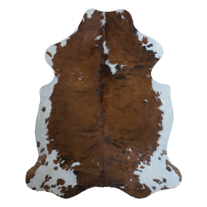 Tricolor cowhide rug, 6'9" x 5'5", shown on white background (CH-041)