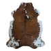 Tricolor cowhide rug, 6'9" x 5'5", shown on white background (CH-041)