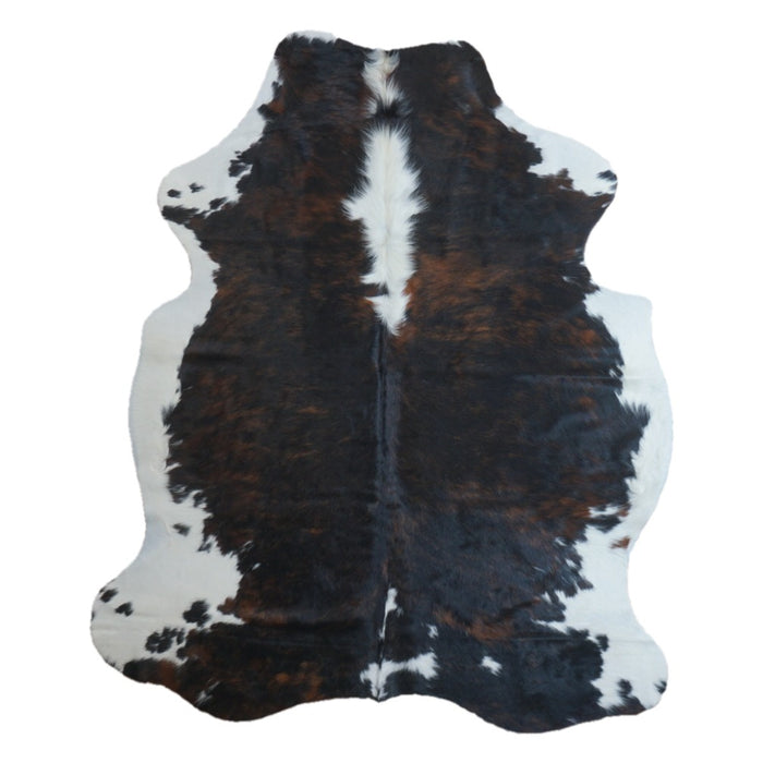 Tricolor cowhide rug, 6'10" x 5'8", shown on white background (CH-043)
