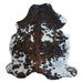 Tricolor cowhide rug, 7'2" x 6'7", shown on white background (CH-045)