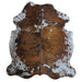 Tricolor cowhide rug, 7'7" x 6'9", shown on white background (CH-047)
