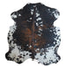 Tricolor cowhide rug, 7'7" x 6'9", shown on white background (CH-049)