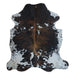 Tricolor cowhide rug, 7'1" x 6'6", shown on white background (CH-052)