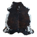 Tricolor cowhide rug, 6'9" x 6'3", shown on white background (CH-053)