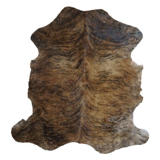 Brindle cowhide rug, 7'3" x 6'10", shown on white background (CH-054)