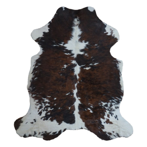 Tricolor cowhide rug, 6'8" x 5'11", shown on white background (CH-056)