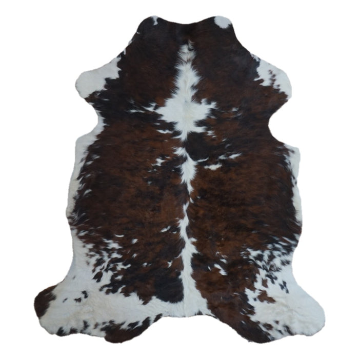 Tricolor cowhide rug, 6'8" x 5'11", shown on white background (CH-056)